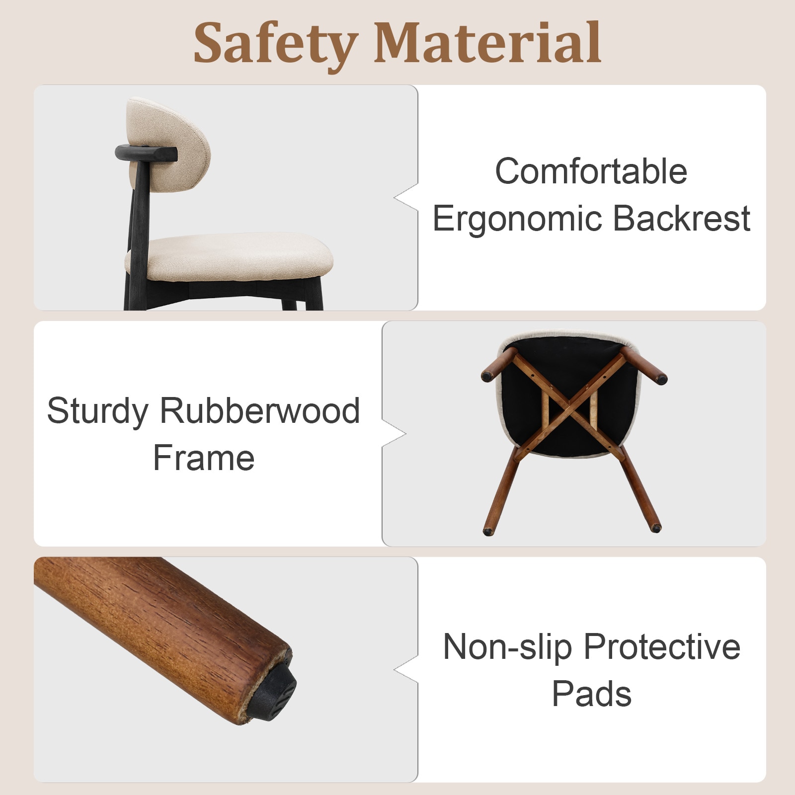 Beige Cotton-Linen Fabric Upholstered Dining Chair With Black Solid Wood Legs, Armless Chair Set Of 4 For Kitchen, Restaurant, Living, Meeting Room_maomaolike.com